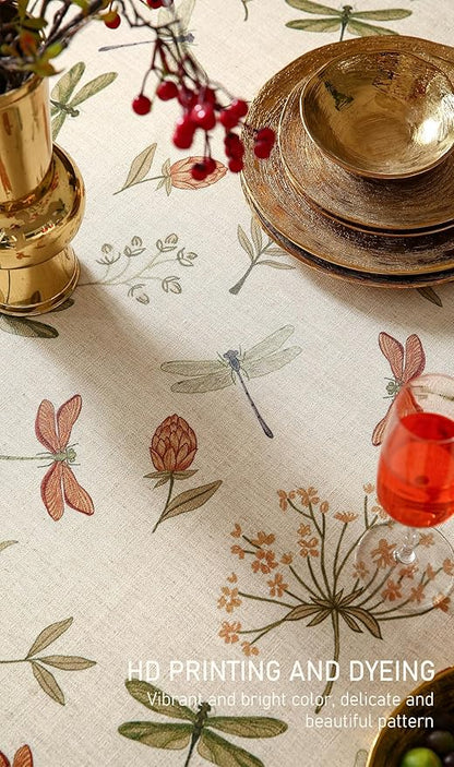 ISAENNE Designer Floral Linen Tablecloth Rectangular,French Off White Elegant Table Cloth,Washable Home Decor Tablecloths for Dining Thanksgiving Kitchen Christmas Party,55"*87"-Grace B