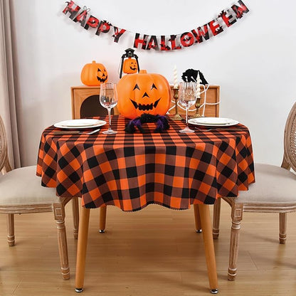 Waterproof Plaid Tablecloth Fabric - Round 90 Inch Classic Gingham Checker Table Cloth for Indoor/Outdoor Use - Buffalo Table Cover for Picnics, BBQs, and Parties