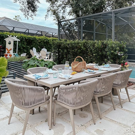 PURPLE LEAF 9 Pieces Outdoor Dining Set Patio Table and Chairs Set Aluminum Rattan Wicker Patio Furniture Set for Lawn Backyard Deck Champagne