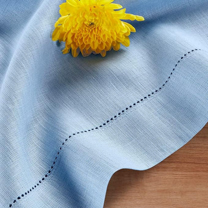 Solino Home Linen Cornflower Blue Table Runner 72 Inches Long - 100% Pure Linen Hemstitch Table Runner 14 x 72 Inch for Dresser, Dining, Spring, Easter - Classic Hemstitch