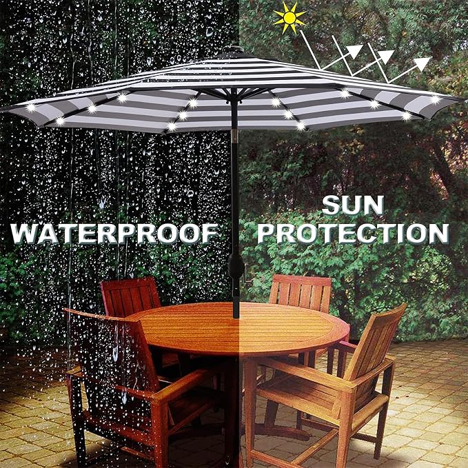 9 ft Solar Umbrella 32 LED Lighted Patio Umbrella Table Market Umbrella - Image 5