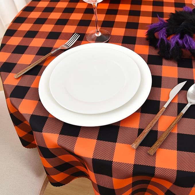 Waterproof Plaid Tablecloth Fabric - Round 90 Inch Classic Gingham Checker Table Cloth for Indoor/Outdoor Use - Buffalo Table Cover for Picnics, BBQs, and Parties