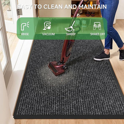 Front Door Mat, Heavy Duty Indoor Outdoor Doormat for Entryway, 48" x 36" Low Profile Outdoor Mats for Home Entrance, Stain and Fade Resistant Welcome Mat for High Traffic Area, Black