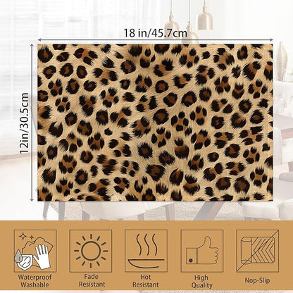 Leopard Skin Texture Placemats Set of 6, Placemats Washable Kitchen Dining Linen Table Mats Stain Heat-Resistant for Home Party Indoor 12x18 inch
