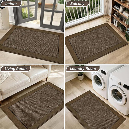 BEQHAUSE Indoor Door Mat 20" x 32", Dirt Trapper Door Mats Non-Slip Entryway Rugs Washable, Resist Dirt Absorbent Welcome Mat, Low Profile Floor Mats for Front Back Door and Entryway, Brown