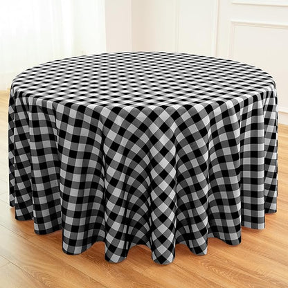 Waterproof Plaid Tablecloth Fabric - Round 120 Inch Classic Gingham Checker Table Cloth for Indoor/Outdoor Use - Buffalo Table Cover for Picnics, BBQs, and Parties