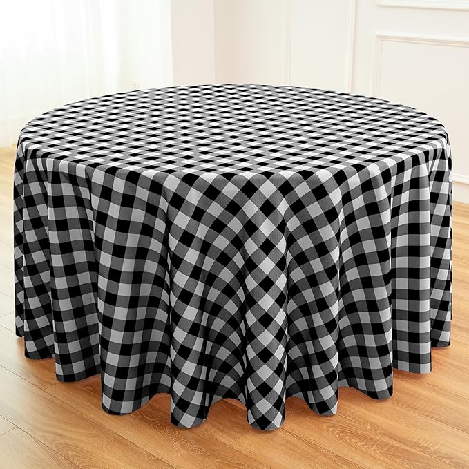 Waterproof Plaid Tablecloth Fabric - Round 108 Inch Classic Gingham Checker Table Cloth for Indoor/Outdoor Use - Buffalo Table Cover for Picnics, BBQs, and Parties