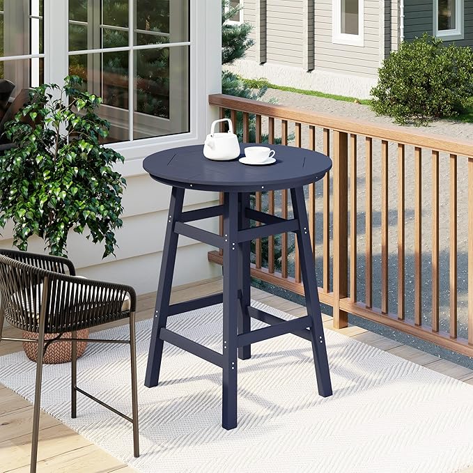 Costaelm Patio Bistro Table, 42" Counter Height Round Patio Cocktail Bar Table with Umbrella Hole, Outdoor Bistro Dining Pub Table for Front Porch Deck Backyard Garden, Navy Blue