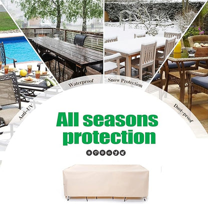 F&J Outdoors Patio Furniture Covers, Waterproof UV Resistant for Table & Chairs Set, Beige, 90"x60"