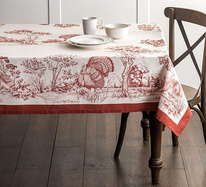 Maison d' Hermine Table Cloth Square Table 100% Cotton 54 x 54 Inches Fall Tablecloth Reusable Everyday Use for Thanksgiving Christmas Decorations Dining Farmhouse Party (Holy Jouy - Red)