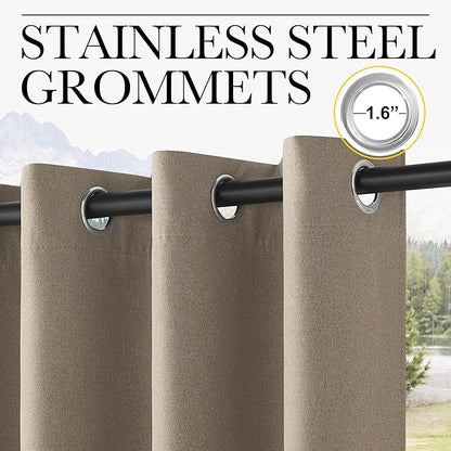 NICETOWN Outdoor Curtains for Patio Waterproof, Thermal Insulated Linen Textured 100% Blackout Outside Drapes for Gazebo, Privacy Sun Shades for Indoor, Bathroom, W52 x L96 Inch, Taupe, 2 Panels