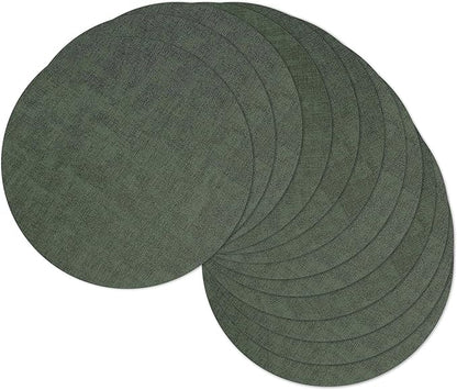 13" Round Placemats Set of 12, Reversible Faux Leather Heat Resistant Table Mats, 100% Waterproof Oilproof Wipeable Table Protective Placemats for Vinyl, Washable for Indoor (12, Dark Green)