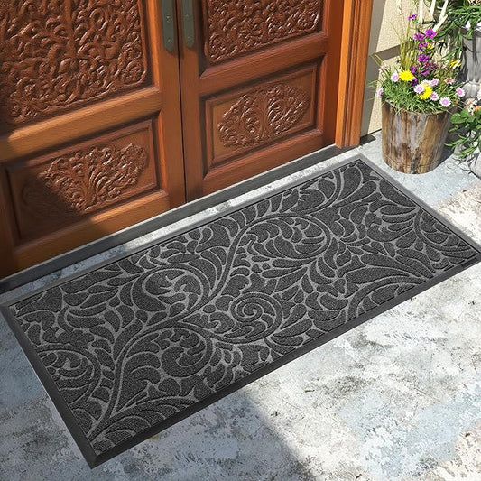Yimobra Large Door Mat Outside Entrance 47x24, Waterproof Sturdy Outdoor Mats for Front Door, Heavy Duty Non-Slip Doormat for Garage Patio Entryway Indoor, Easy Clean, Grey
