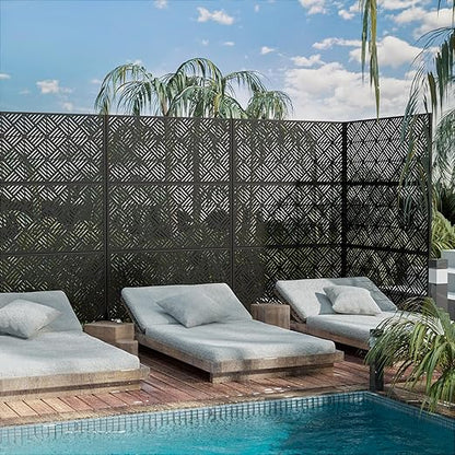 Casaphoria Metal Privacy Screen Outdoor, 72" H x 47" W Freestanding Decorative Privacy Screen for Patio Deck Balcony Garden with Stable Base, Black-Cecil