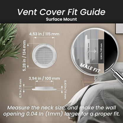 Repa Market 4 Inch (Opening) White Round Air Vent Cover - Pack of 5 Plastic Fresh Air Intake Vent - Grill Cover with Nylon Mesh Screen - Wall or Ceiling HVAC Return Air Register - Modern Soffit Vents