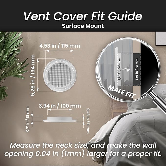 Repa Market 4 Inch (Opening) White Round Air Vent Cover - Pack of 2 Plastic Fresh Air Intake Vent - Grill Cover with Nylon Mesh Screen - Wall or Ceiling HVAC Return Air Register - Modern Soffit Vents