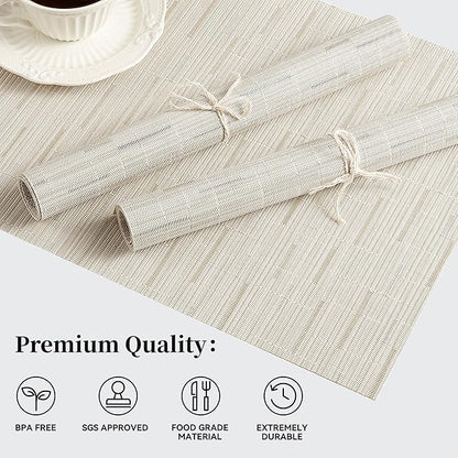 Leetaltree Pale Beige Placemats Set of 6 - Heat Resistant Non-Slip Place mats for Dining Table, Washable Durable PVC Vinyl Woven Table Mats（Pale Beige, 6）