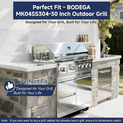 BODEGA Stainless Steel Outdoor Kitchen Propane Gas Grill and Outdoor Kitchen Cabinets for BBQ with 2 Drawers and Propane Tank Storage,Thermometer & Rotisserie Chicken Fork Kit, Seaside BBQ, Camping.
