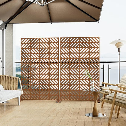 Heavy-Duty Outdoor Privacy Screen for Patio, Balcony, Backyard - 72" H * 44" W Metal Room Divider with Geometric Pattern, Anti-Tipping Kit, Weather Resistant, Easy Assembly (Raw Umber-FGXPF)