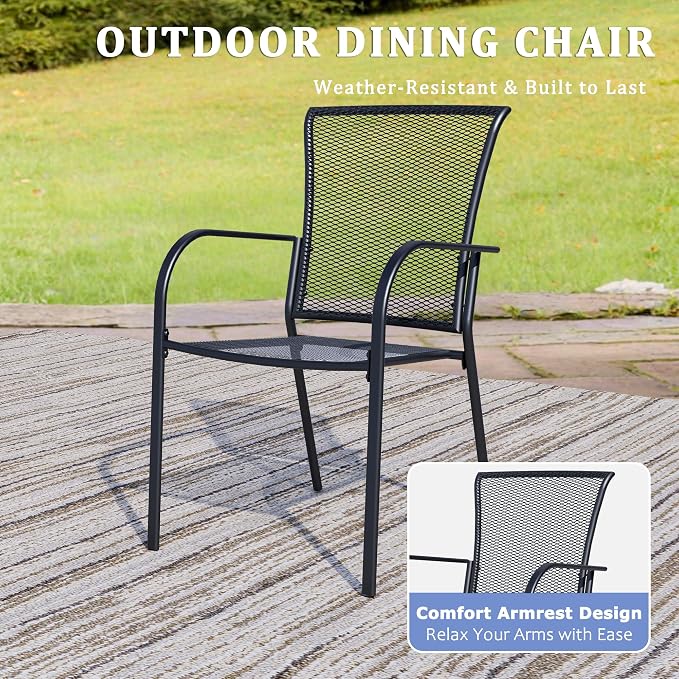 Outdoor Metal Patio Chairs Set of 6, Stackable Iron Mesh Dining Chairs - Image 4