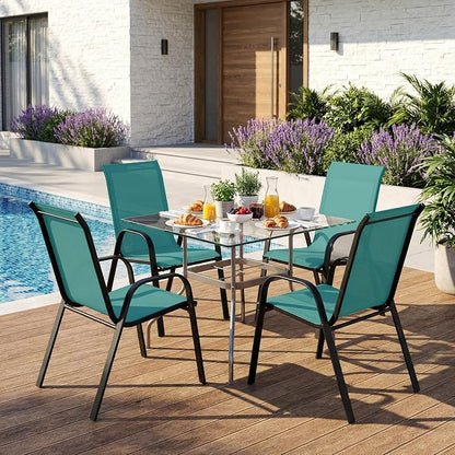 Stackable Patio Chairs Set of 1/2/4, Heavy Duty Metal Frame & Teslin Fabric - Image 2