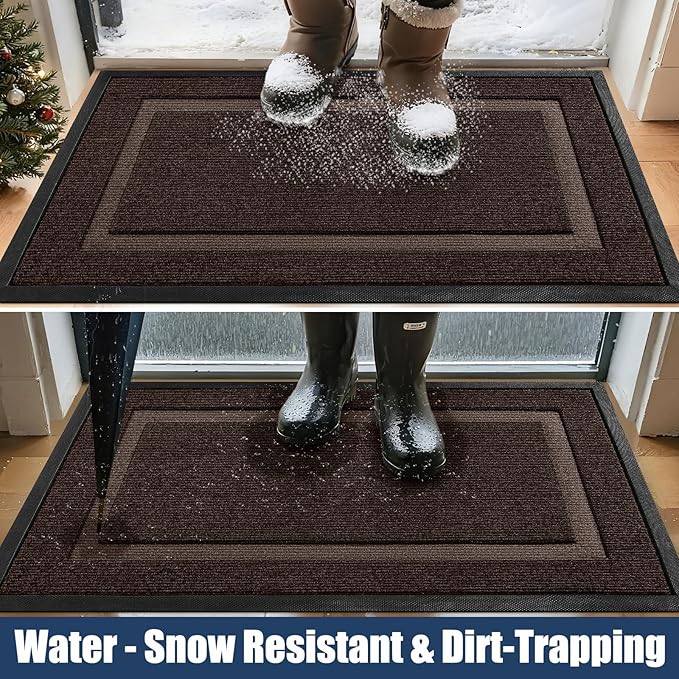 Large Front Door Mat Outside Entrance Indoor Doormat, 47" x 30" Outdoor Mats For Patio Waterproof, Outdoor Door Mats For Outside Entry, Indoor Rugs for Entryway, Sturdy Natural Rubber Entry Mat, Brown