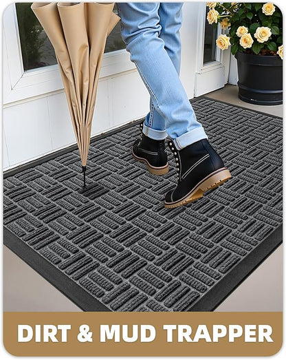 Color&Geometry Large Front Door Mat Outside Entrance, Heavy Duty Non Slip Low Profile Doormat for Entryway, Trap Dirt and Moisture Welcome Mats All-Weather, Easy Clean, Patio, Garage, 28"x60" Grey
