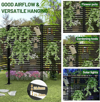 Outdoor Privacy Screen Fence with Feet Stand 3FT x 5FT, Freestanding Fence Privacy Screen for Outside, Metal Pipes and Slats Panels Divider Stake for Garden Patio Balcony Backyard Brown