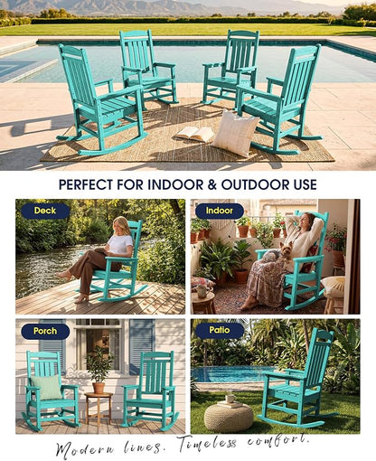 Oversized Outdoor Rocking Chairs Set of 6, HDPE Porch Rocker, Aruba | - Image 7