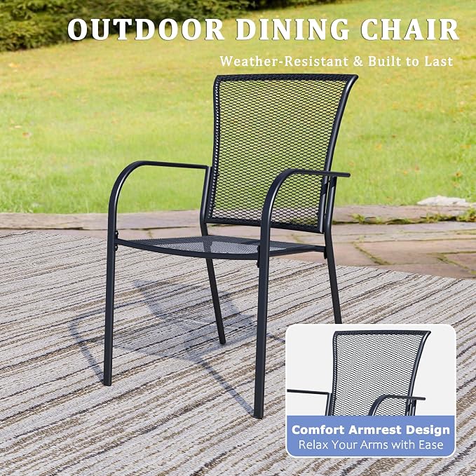Outdoor Metal Patio Chairs Set of 2, Stackable Iron Mesh Dining Chairs - Image 4
