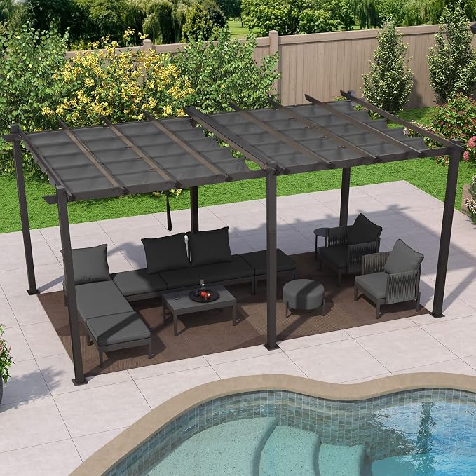 PURPLE LEAF Outdoor Pergola 12' X 18' Retractable Canopy Aluminum, Custom Shade - Image 8