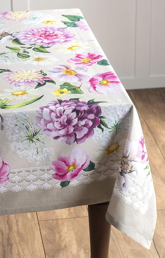 Maison d' Hermine Table Cloth Rectangle Table 100% Cotton 60 x 120 Inches Tablecloth Reusable Decorative Everyday Use for Dining Room, Farmhouse, Home, Party, Festive & Wedding Spring Summer - Pivoine