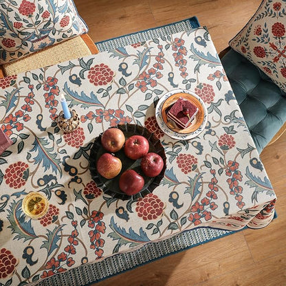 patdrea Designer Vintage Linen Tablecloth for Rectangle Table,French Soft Durable Floral Tablecloths,Colorful Table Cover for Kitchen Dining,Parties,Christmas,Thanksgiving,Party,55"x71"-Puno