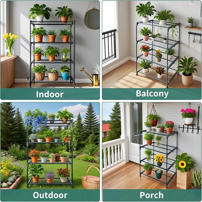 2 Pack Plant Stand Indoor Plant Shelf Outdoor, 4 Tier Metal Greenhouse Shelves - Image 7