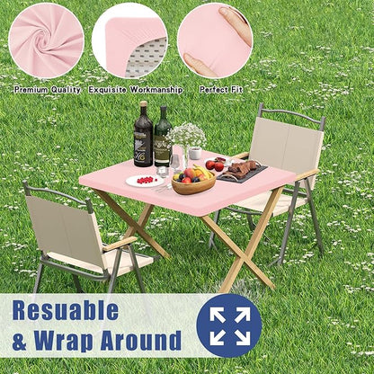 Spandex Square Table Cloth 6 Pack, Elastic Fitted Tablecloths for Picnic, Stretch Washable Patio Table Cover for Outdoor, Camping, Banquet and Parties (Pink, 34"x34")