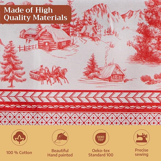 Maison d' Hermine Table Cloth Rectangle Table 100% Cotton 60 x 120 Inches Fall Tablecloth Reusable Everyday Use for Thanksgiving Christmas Decorations Dining Farmhouse Party (Winter Jouy)