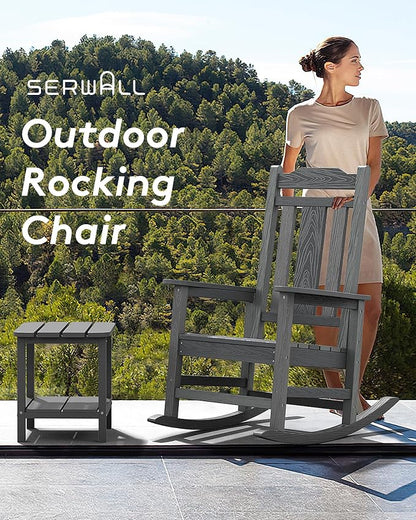 SERWALL Outdoor Rocking Chairs Set of 2, Oversized Patio Rocker Unique Gray | - Image 6