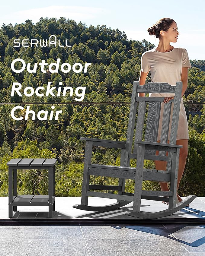 SERWALL Oversized Outdoor Rocking Chairs Set of 2, HDPE Front Porch Rocker - Image 4