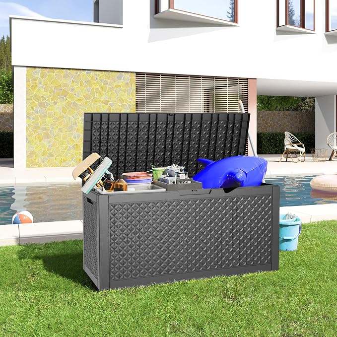 120 Gallon Waterproof Outdoor Storage Box, Resin Deck Box, Lockable Outside - Image 2