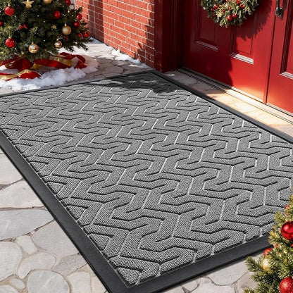 Yimobra Large Door Mat Outside Entrance 36x24, Waterproof Heavy Duty Outdoor Mats for Front Door, Non Slip Rubber Entry Mat for Garage Patio Indoor, Easy Clean, Grey