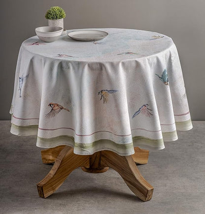 Maison d' Hermine Table Cloth Round Table 100% Cotton 69 Inches Tablecloth Reusable Decorative Everyday Use for Dining Room, Farmhouse, Home, Party, Festive & Wedding Spring Summer - Flying Birds