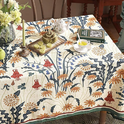 French Vintage Rectangular Tablecloth,Linen Tablecloth with Gold and Red Floral Pattern,Decorative Table Cover for Kitchen,Dining,Thanksgiving,Party,Farmhouse,55" × 79"-Tijuana