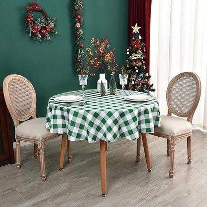 Waterproof Plaid Tablecloth Fabric - Round 90 Inch Classic Gingham Checker Table Cloth for Indoor/Outdoor Use - Buffalo Table Cover for Picnics, BBQs, and Parties