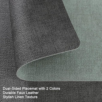 Myir JUN Placemats Dual Sided, Faux Leather Place Mats Set of 6 Indoor for Dining Table Non-Slip Washable Wipeable Heat Resistant Outdoor Table Mats (Gray Sage Green, Set of 6)