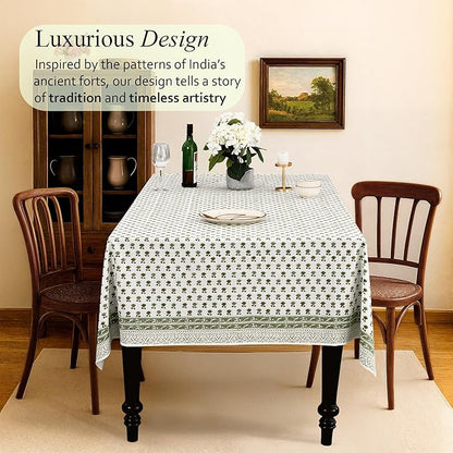 CPC Lotus Meadow Tablecloth 100% Cotton 80x120 Inch Indian Block Print Rectangle Table Cover, Table Cloth for Gifting in Weddings, Halloween, Fall, Christmas, Thanksgiving