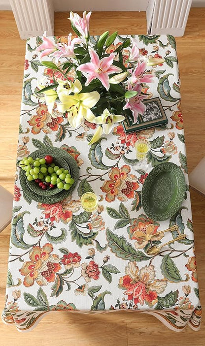 patdrea Designer Vintage Linen Rectangle Tablecloth,Provencal Rustic Floral Pattern Tablecloths,Decorative Table Cover Cloth for Kitchen,Dining Room,Tea Party,Home,Christmas,55"*87"
