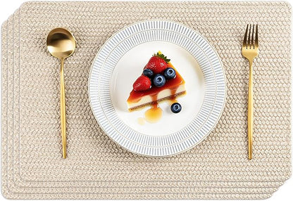 POLYTE Indoor/Outdoor Washable Woven Vinyl Table Dining Placemats, Set of 4