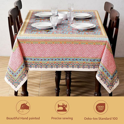 Maison d' Hermine Premium Table Cloth Rectangle Table 100% Combed Cotton 90 x 70 Inches Tablecloth Reusable Decorative for Dining Room, Farmhouse, Home, Party, Festive & Wedding - Lauris