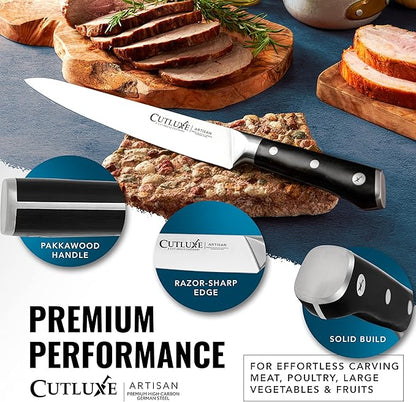 Cutluxe Turkey Carving Knife Set – Carving Fork & Knife for Meat, BBQ, Brisket – Razor Sharp Premium German Steel Full Tang, Ergonomic Handle, Grilling Gifts for Men – Artisan Series