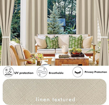Linen Outdoor Curtains for Patio Waterproof 4 Pcs 110x84 In Cream | Light - Image 3
